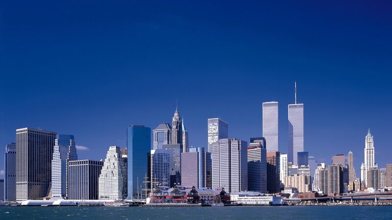 Manhattan Skyline — Blue, Serene, Afternoon, Photograph, Skyscrapers, Water