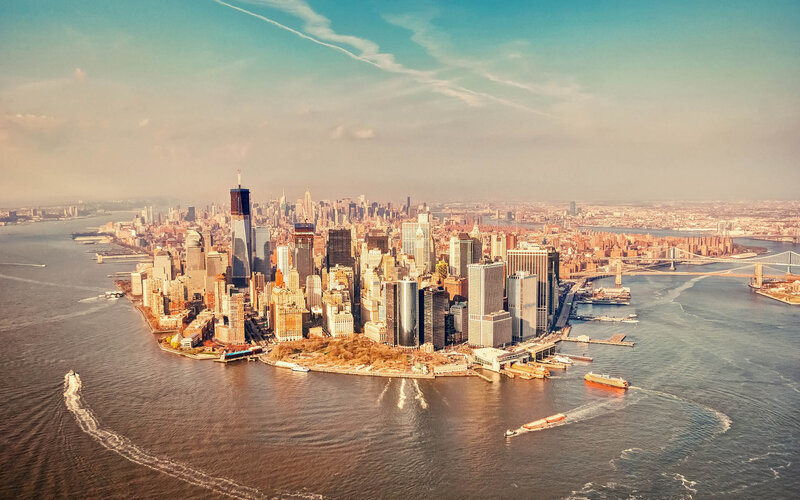 Manhattan Skyline — Blue, Serene, Afternoon, Photograph