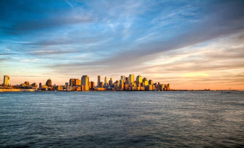 Manhattan Skyline — Blue, Serene, Sunset, Photograph, Water