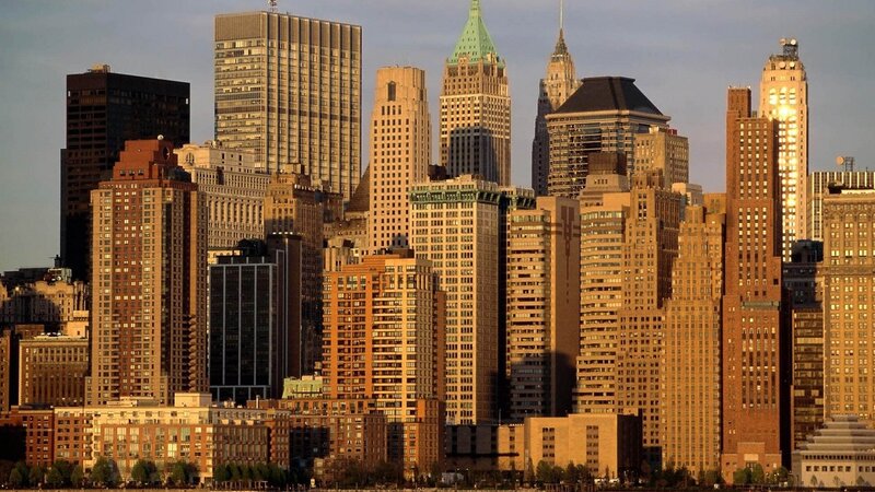 Manhattan Skyline — Brown, Dramatic, Sunset, Photograph, Skyscrapers, Buildings