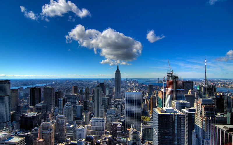 Manhattan skyline on a sunny day