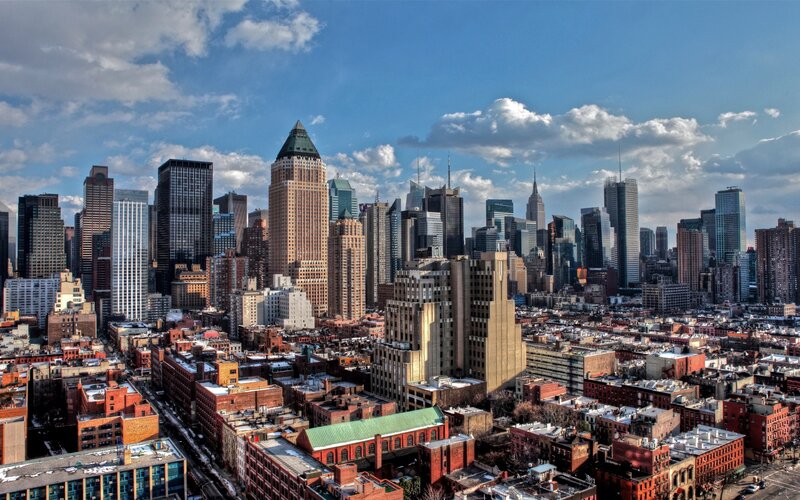 Manhattan skyline on a sunny day