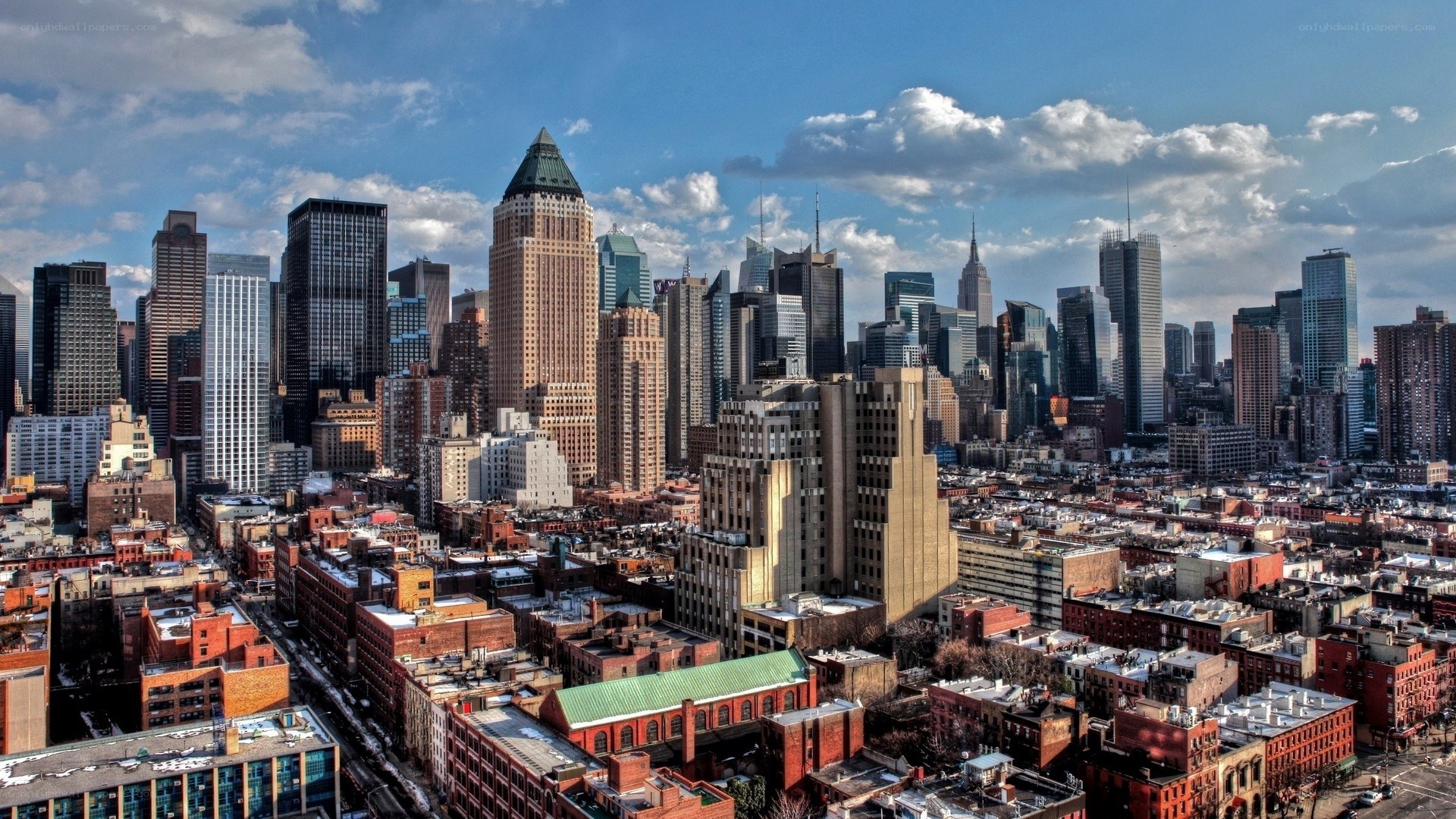 Manhattan skyline on a sunny day