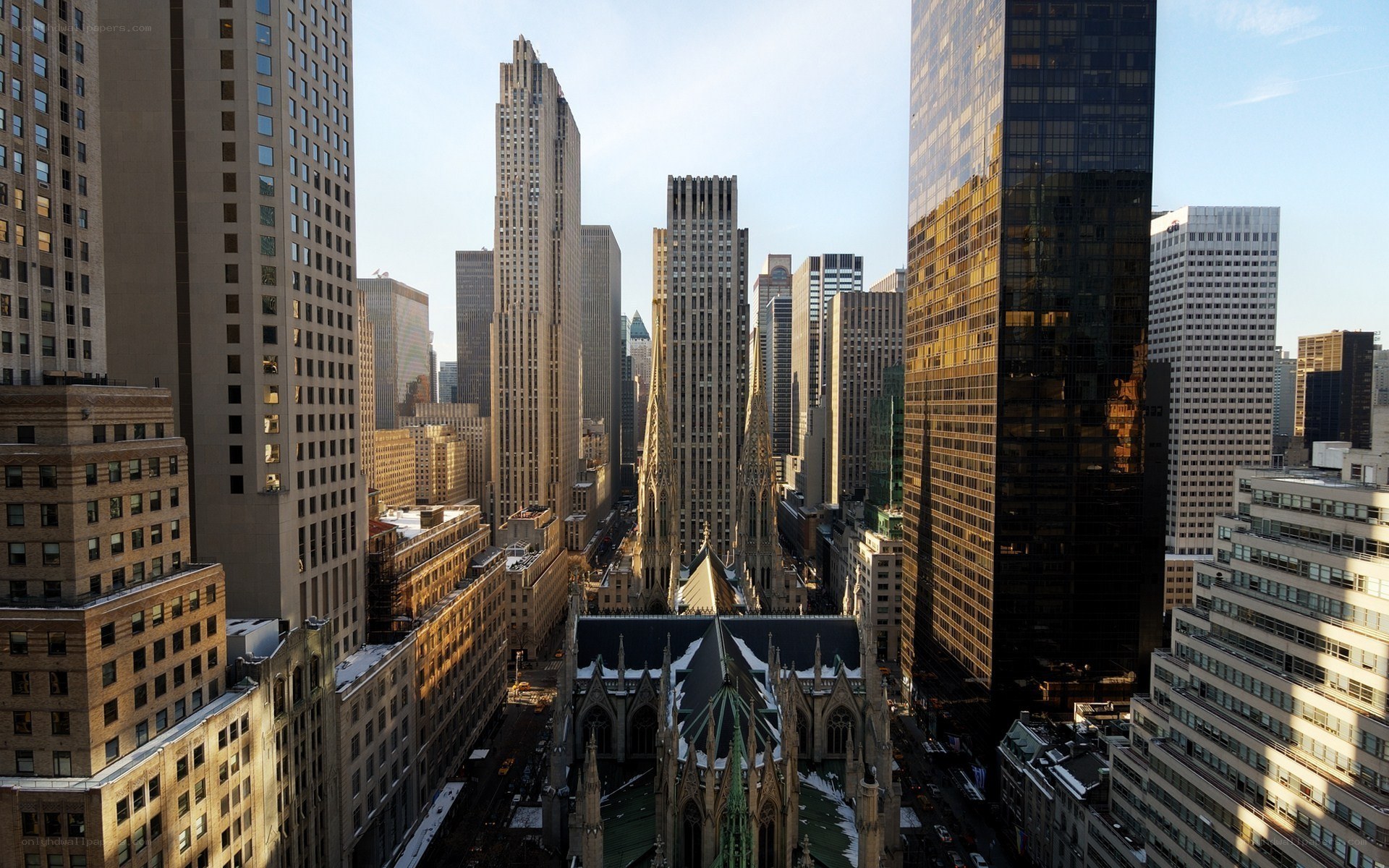 Manhattan skyline with cathedral