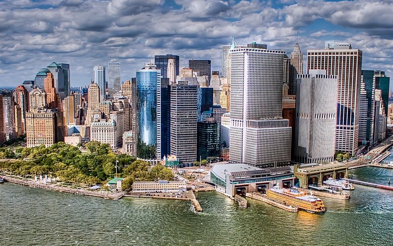 Manhattan skyline with ferry