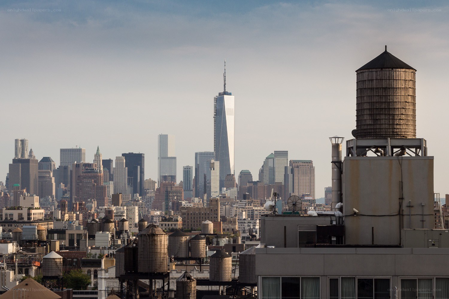 Manhattan skyline with water towers