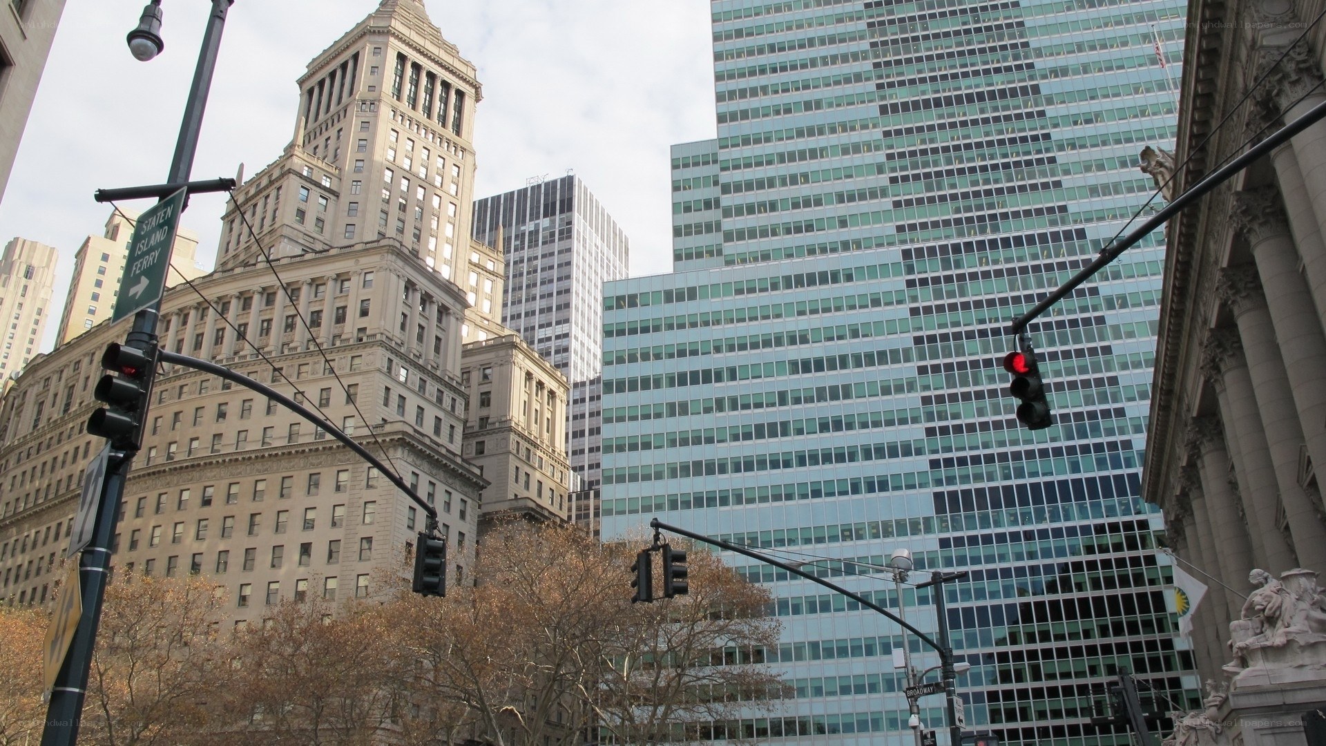 Manhattan street with skyscrapers