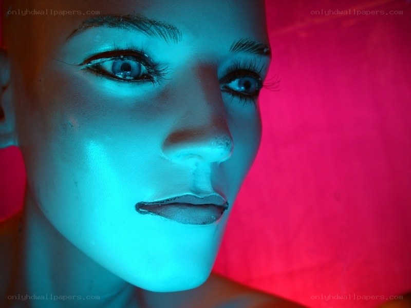 mannequin face under neon lights
