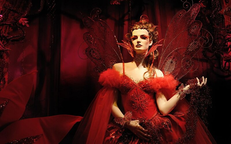 Mannequin in Red Dress — Dramatic, Photograph