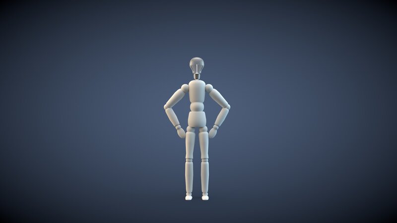 mannequin with light bulb head