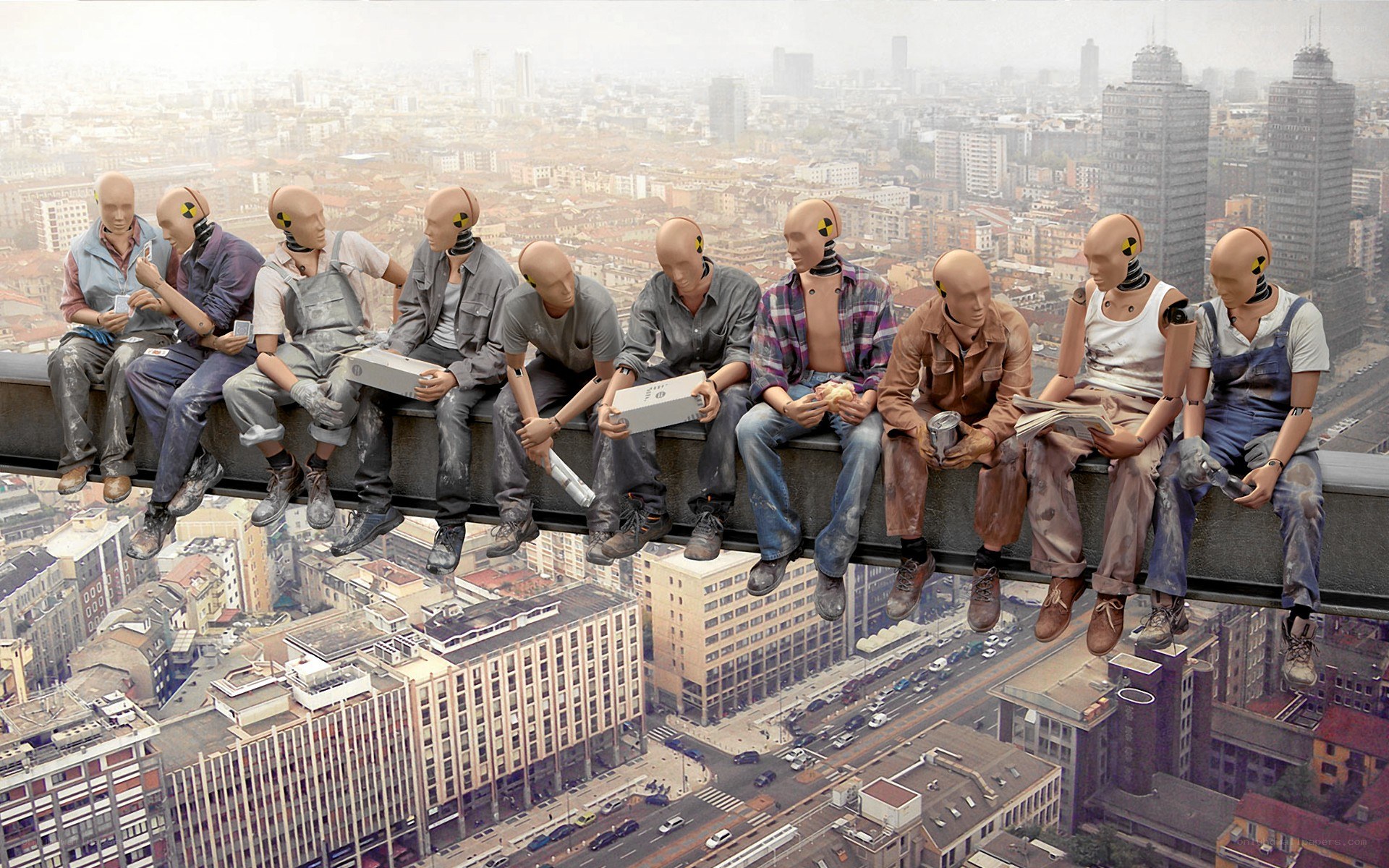 Mannequins on a high beam