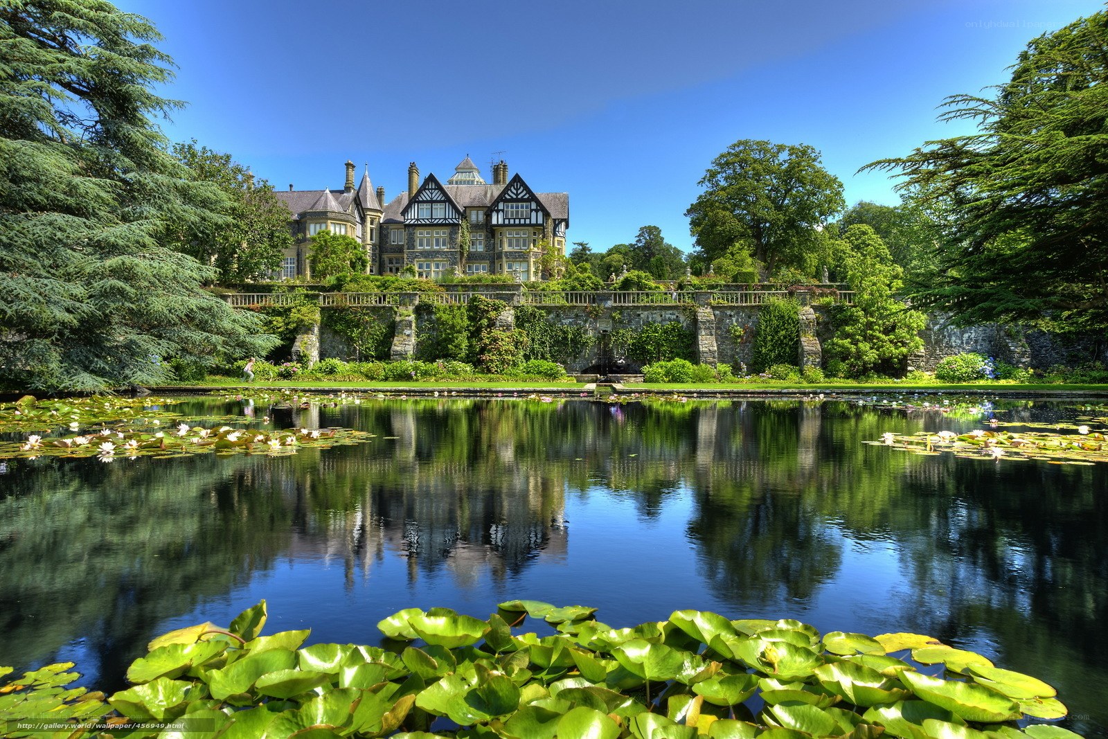 Manor house with lily pond