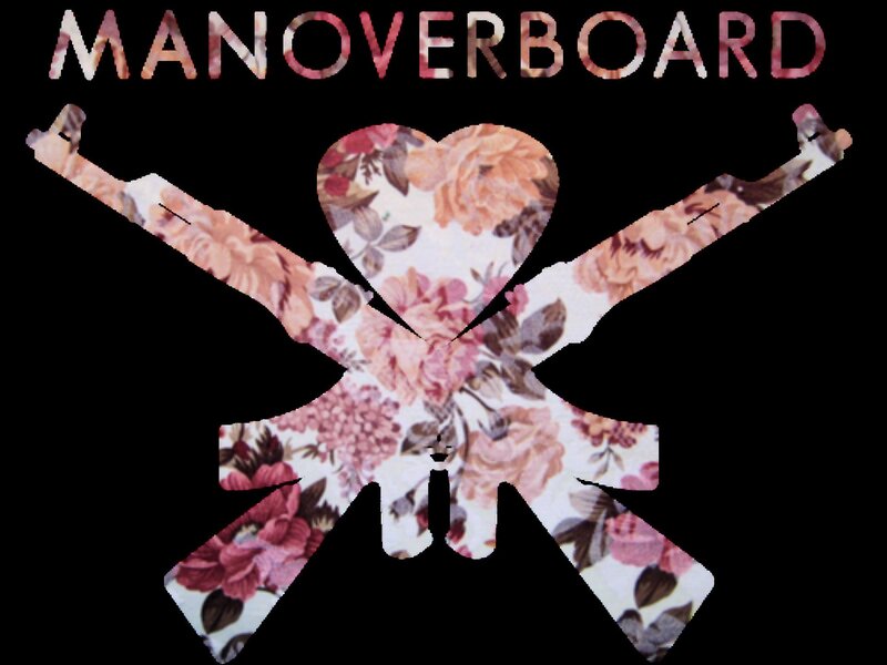 Manoverboard logo with floral guns