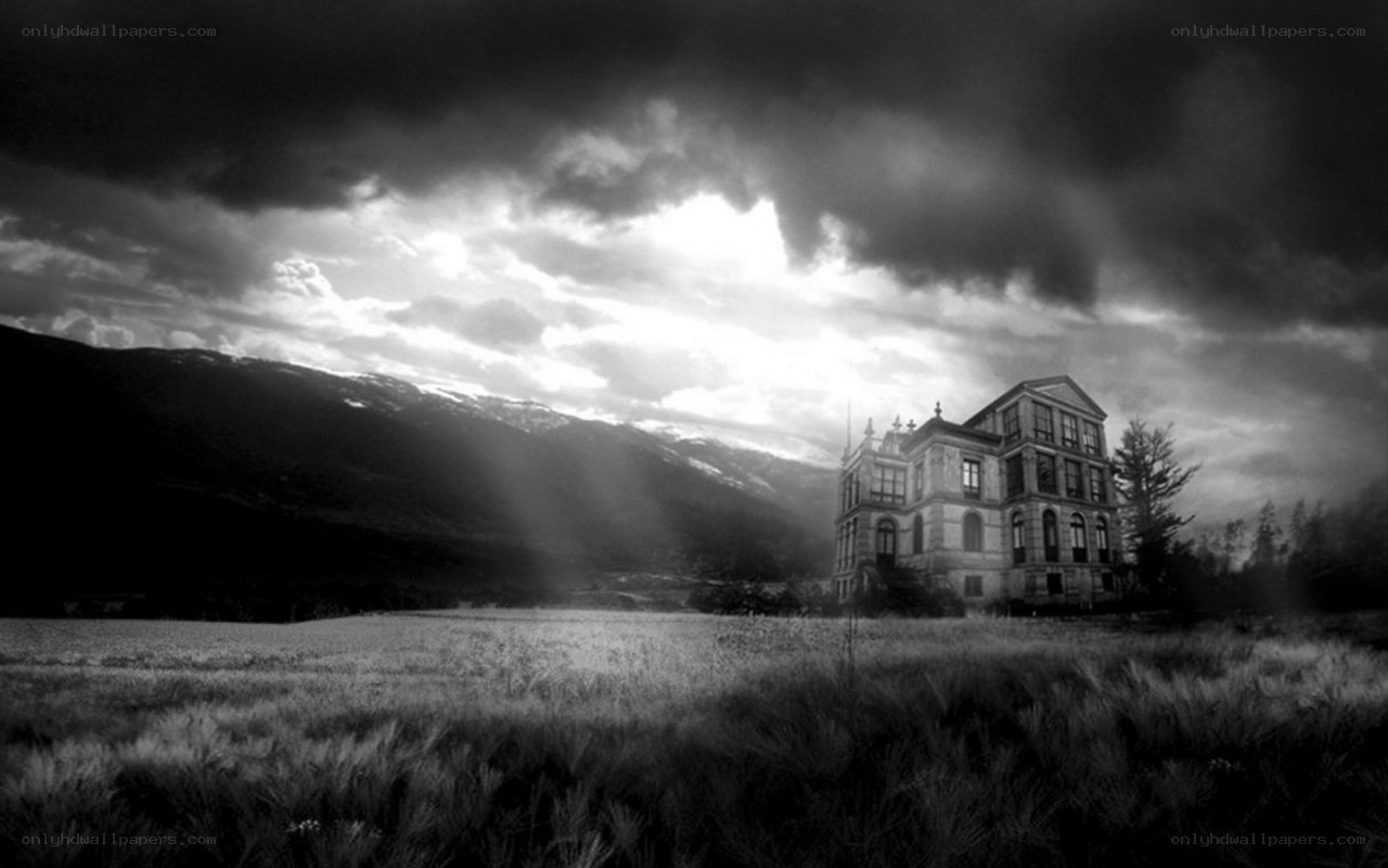 Mansion in a stormy landscape