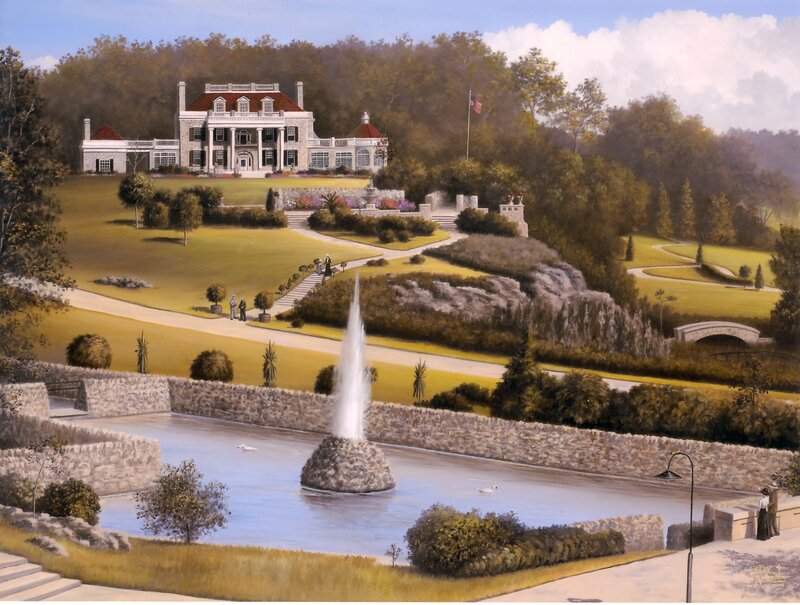 Mansion with fountain and gardens