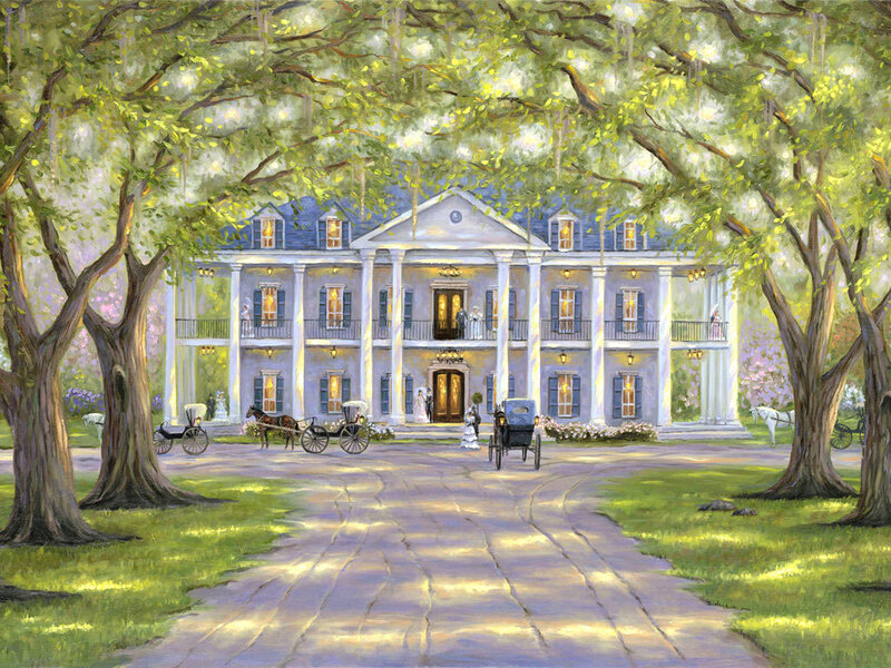 Mansion with Horse-drawn Carriages — Green