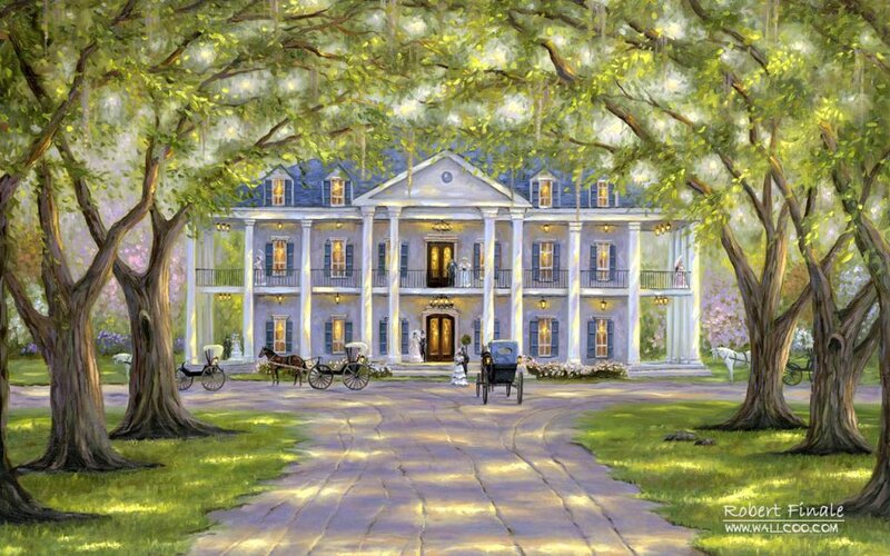 mansion with horse-drawn carriages