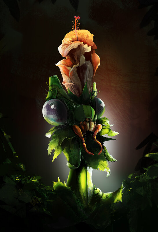 Mantis-like Creature with Flower