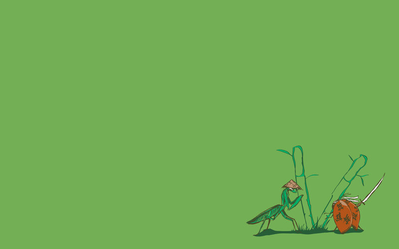 mantis warrior in bamboo forest