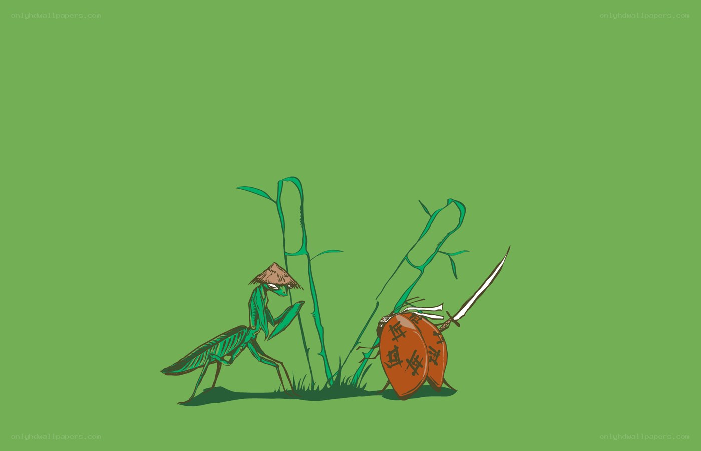 mantis warrior in bamboo forest