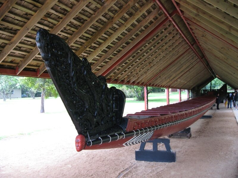 Maori waka under shelter