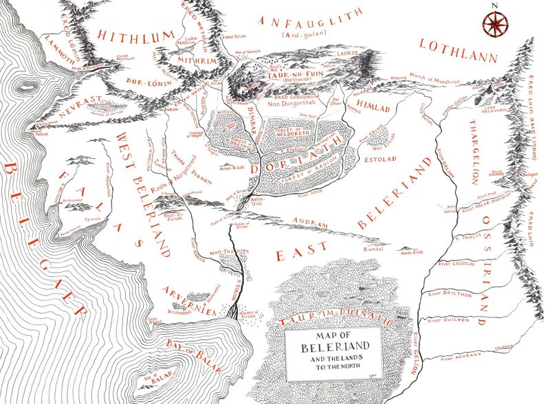 Map of Beleriand and lands to the north
