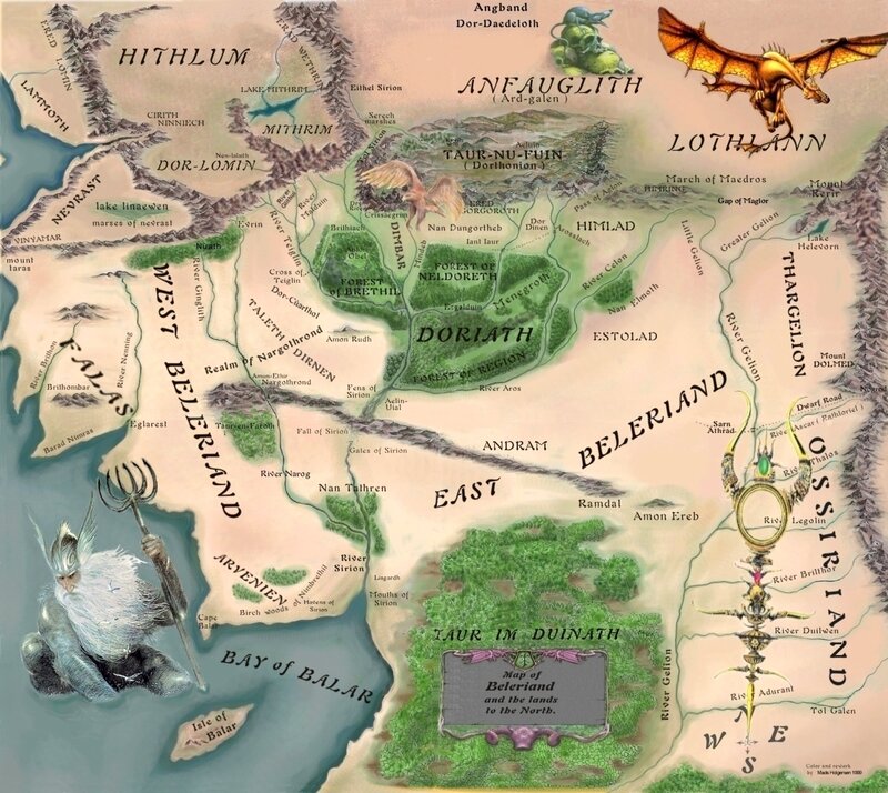 Map of Beleriand and surrounding lands