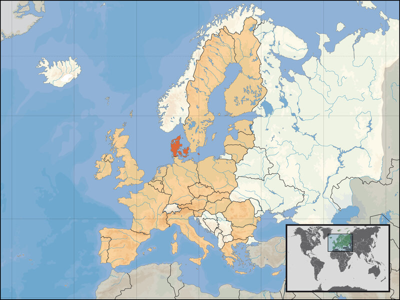 Map of Europe with Denmark highlighted