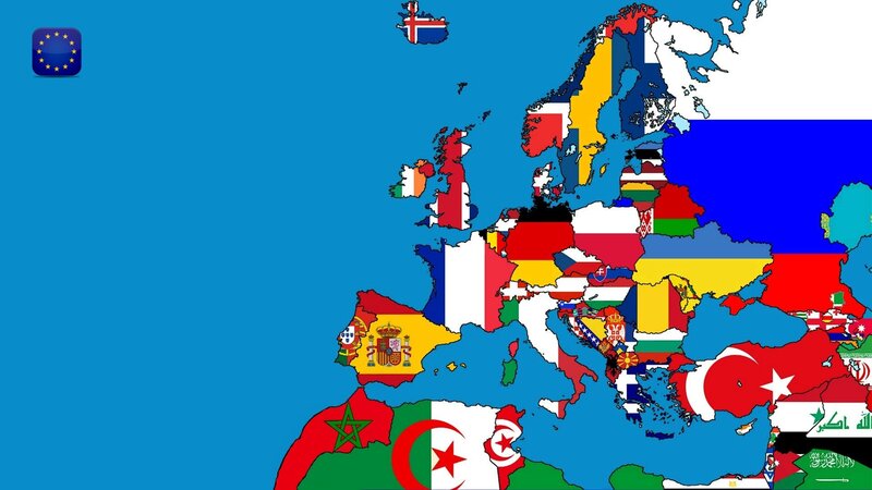 Map of Europe with Flags — Blue, Neutral
