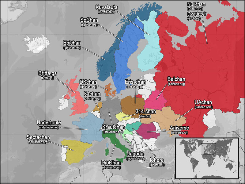 Map of European chan boards