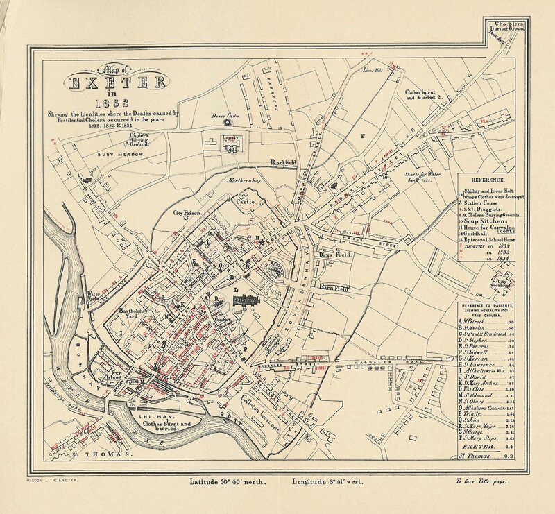 Map of Exeter Cholera Deaths 1832
