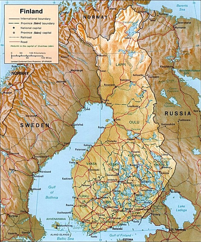 Map of Finland and surrounding regions