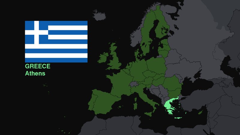 Map of Greece in Europe — Green