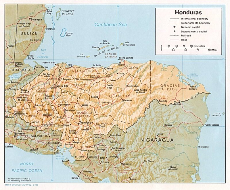Map of Honduras and neighbors