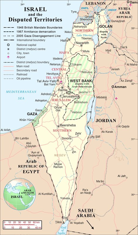 Map of Israel and Disputed Territories
