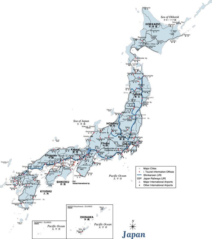 Map of Japan with transportation routes