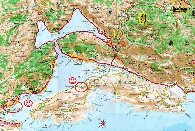 Map of Kotor Bay region