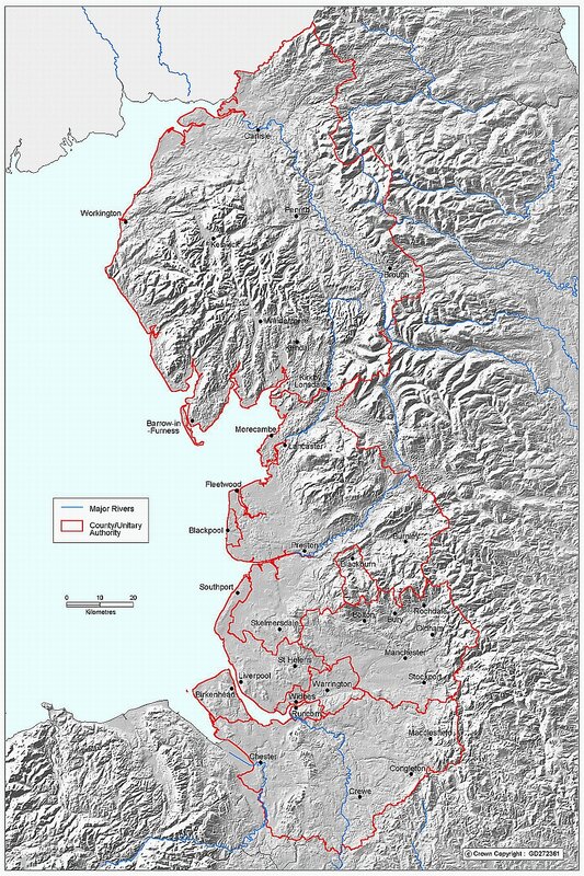 Map of Lancashire and surrounding areas