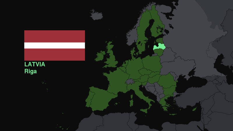 Map of Latvia in Europe