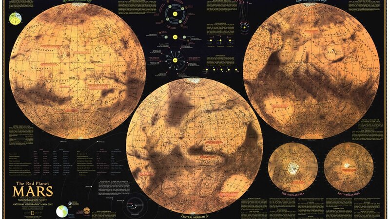 Map of Mars Surface — Brown, Scientific, Illustration, Planets