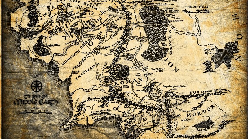 Map of Middle Earth — Brown, Ancient, Illustration, Compass, Mountains