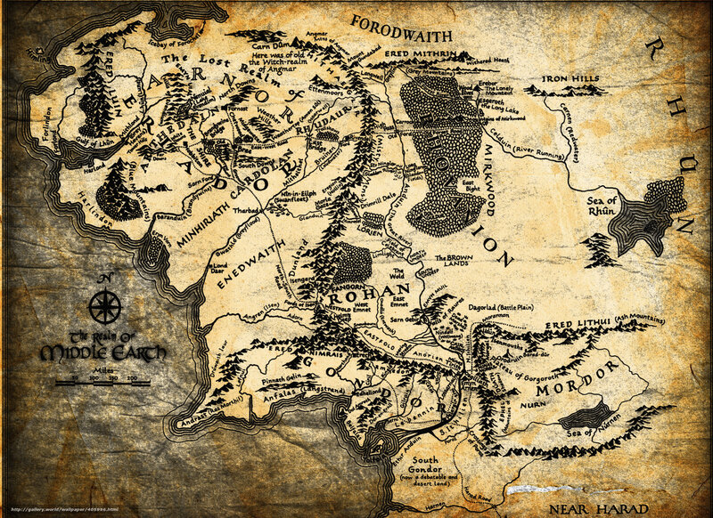 Map of Middle Earth — Brown, Ancient, Illustration, Compass, Rivers