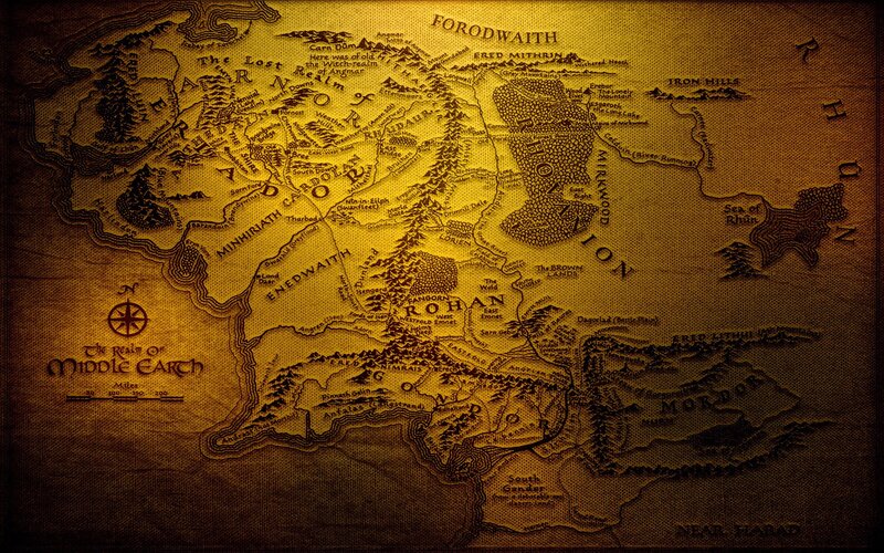 Map of Middle Earth — Brown, Ancient, Illustration, Compass, Scale