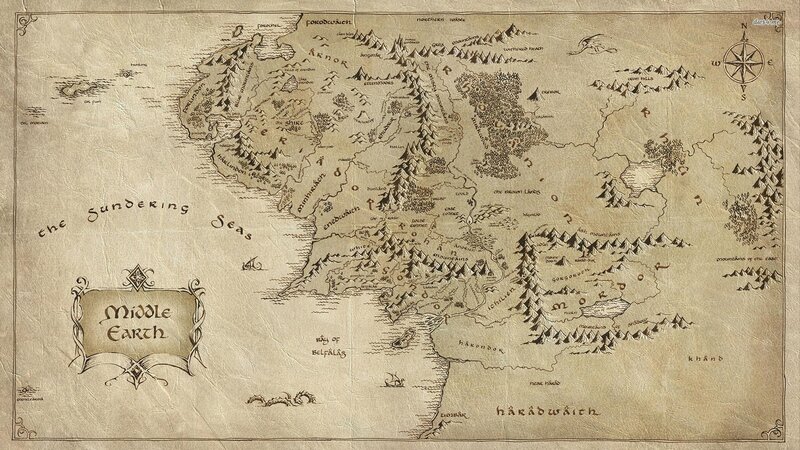 Map of Middle Earth — Brown, Ancient, Illustration