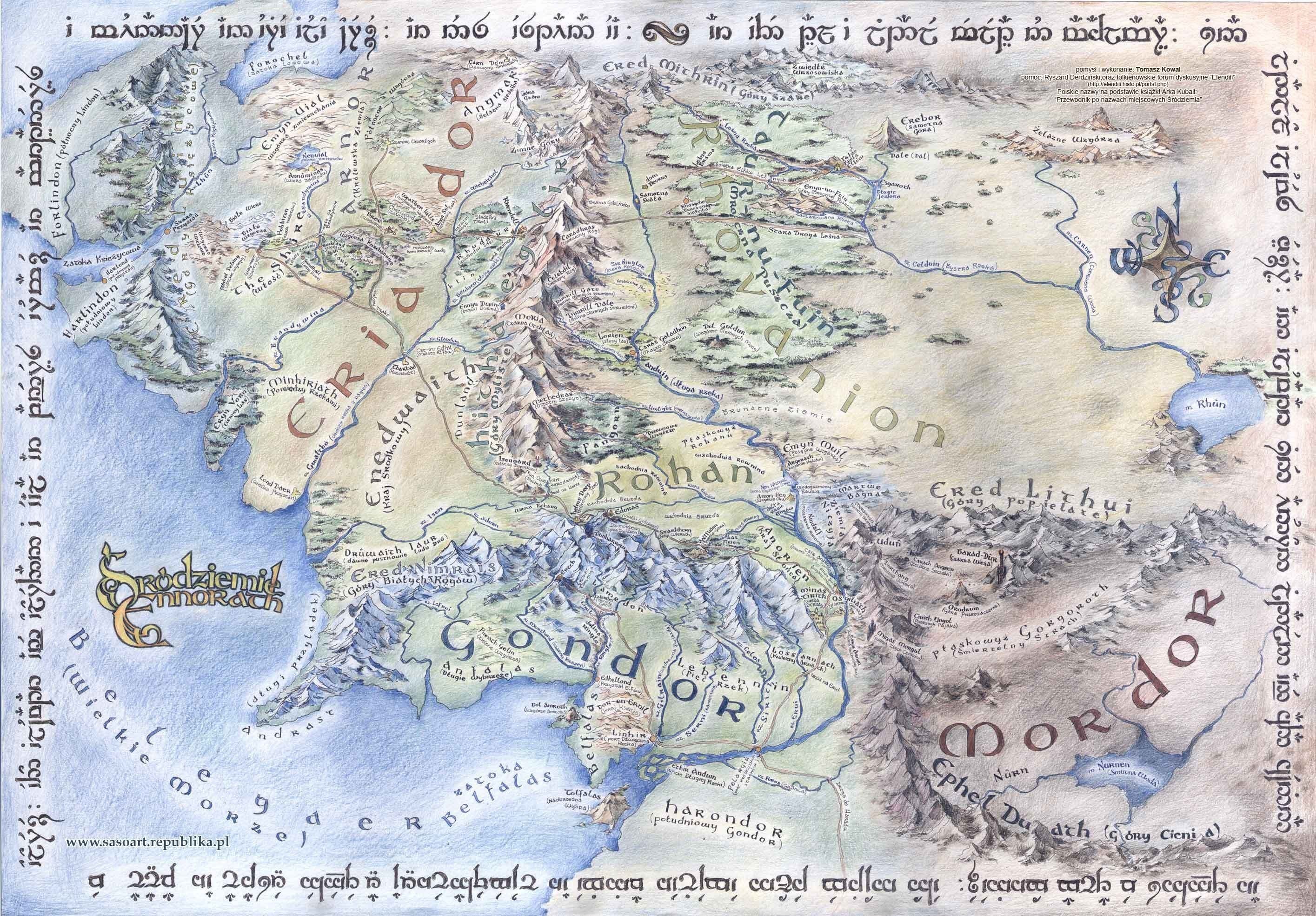Map of Middle-earth in Tengwar script
