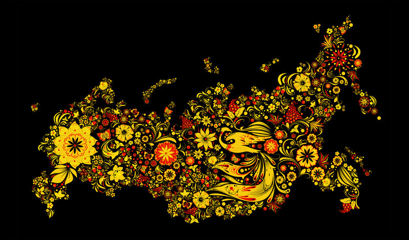 Map of Russia with Floral Patterns