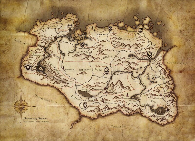 Map of Skyrim Province — Brown, Ancient, Illustration