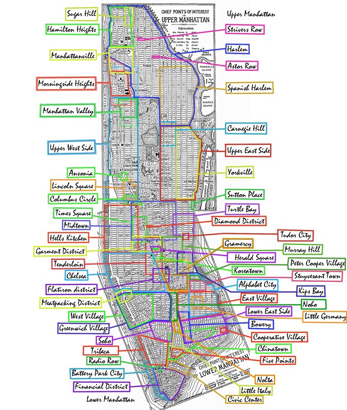 Map of Upper and Lower Manhattan neighborhoods