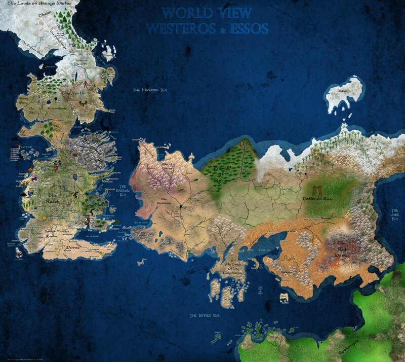 Map of Westeros and Essos — Blue, Dramatic