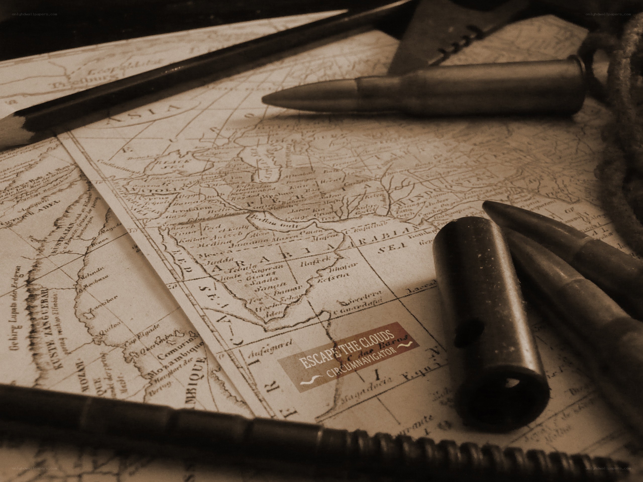 map with bullets and compass